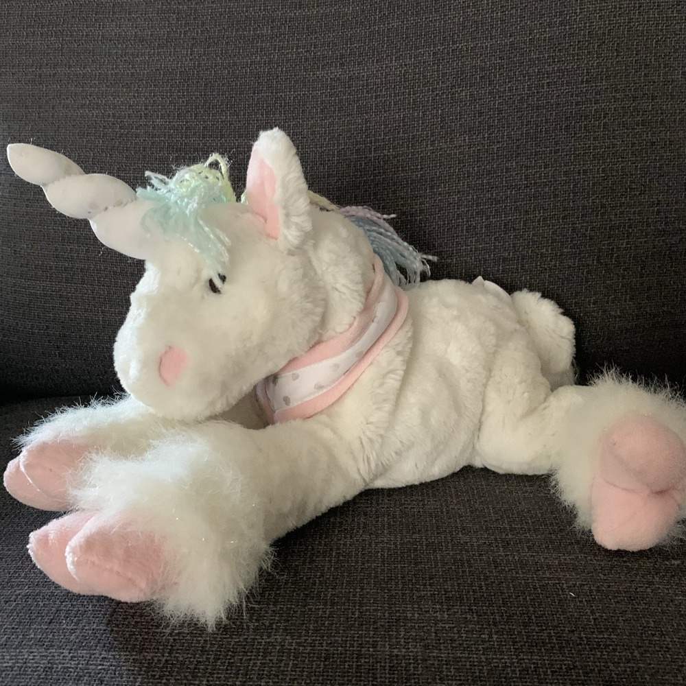 Animal Alley Plush Unicorn White Pink Pastel Mane Toys R Us 2000 13" Plush